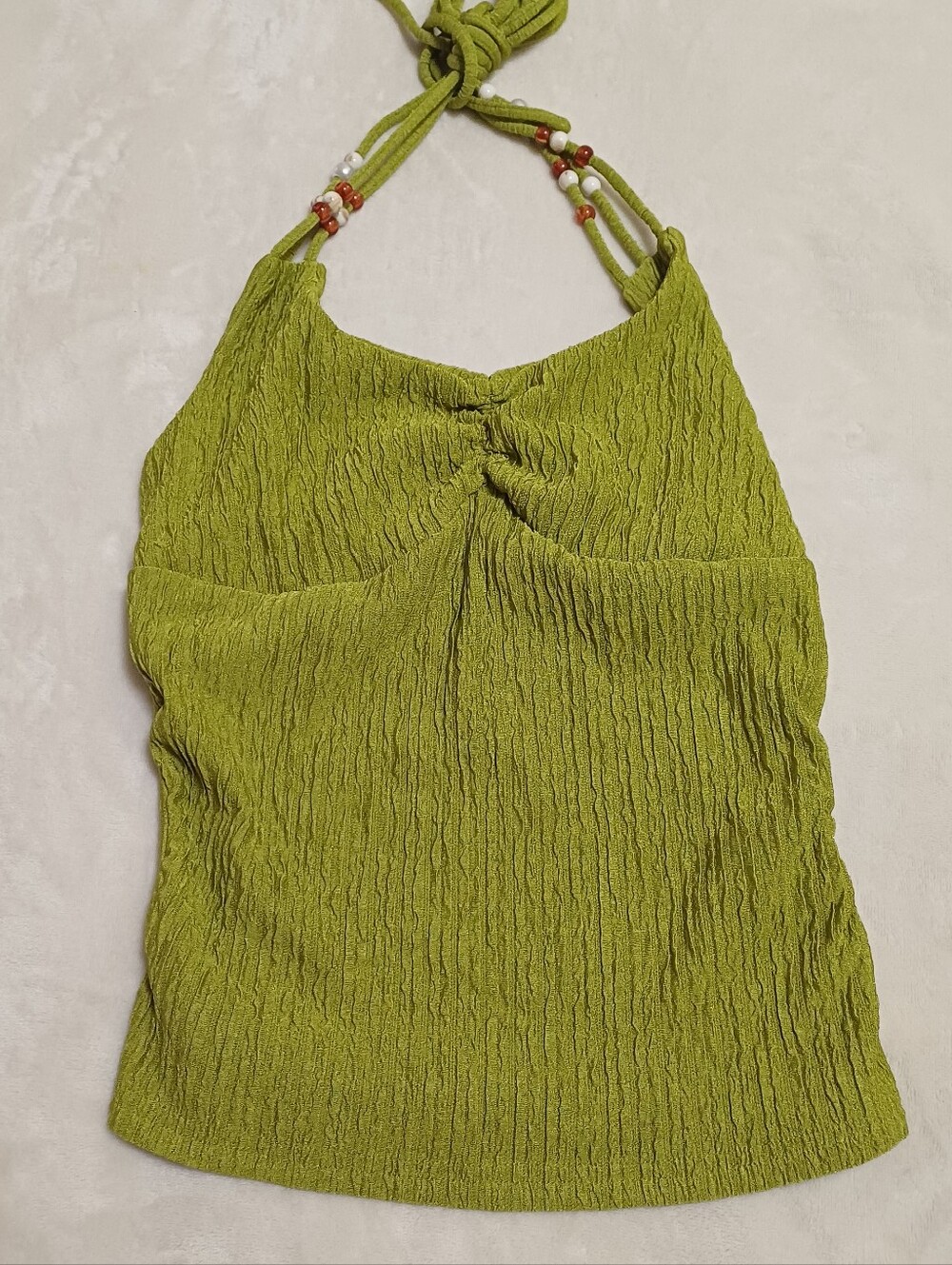 SHEIN Green Halter Tank Top Size S  Beaded Straps  Y2K Summer